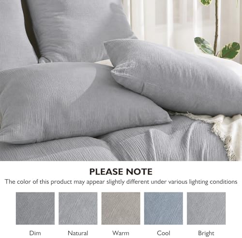 EMME Muslin Cotton Duvet Cover Set Linen Like Light Grey&White King