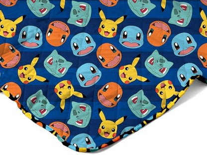 Northwest Pokémon Striped Favorites Quilted Throw Blanket – Oversized Blanket Featuring Pikachu, Charmander, Bulbasaur & Squirtle, Soft and Comfy for Bed, Couch, 60 x 80 Inches