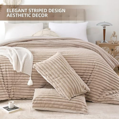 Smoofy Fluffy Queen Size Comforter 3 PCS - Linen Fleece Bedding Set