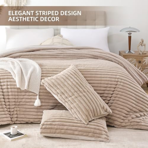 Smoofy Fluffy King Size Comforter 3 PCS - Linen Fleece Bedding Set