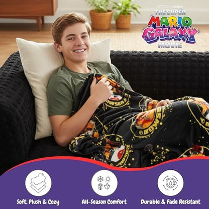 Franco The Super Mario Galaxy Movie Kids Throw Blanket, Boswer & Jr., 46 in x 60 in, Soft Cozy Decorative Blanket for Couch, Bed, or Gaming Room (Officially Licensed Product)