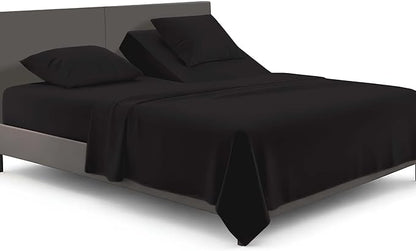 SGI bedding Adjustable Split Head Flex Top Queen 28" Microfiber Sheet Set – Ultra Soft, Cooling & Deep Pocket 15” Fitted, 4-Piece Breathable & Durable Bedding Set for Split Queen Beds -Black