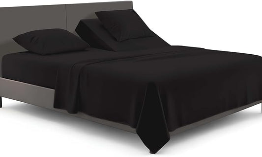 SGI bedding Adjustable Split Head Flex Top Cal King 34" Microfiber Sheet Set – Ultra Soft, Cooling & Deep Pocket 15” Fitted, 4-Piece Breathable & Durable Bedding Set for Split Cal King Beds -Black