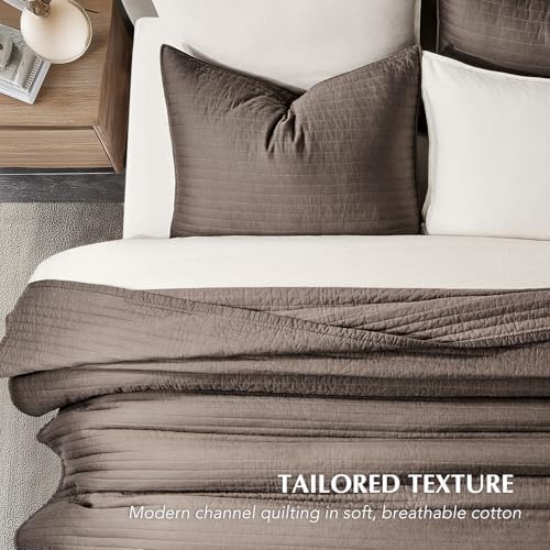 EVERGRACEHOME Cotton Sateen Quilt Set, Oversized Cal King, Mocha Brown