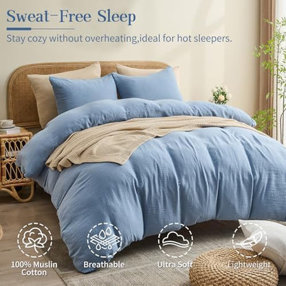 MEISHANG Muslin Duvet Cover King Size - 100% Organic Cotton