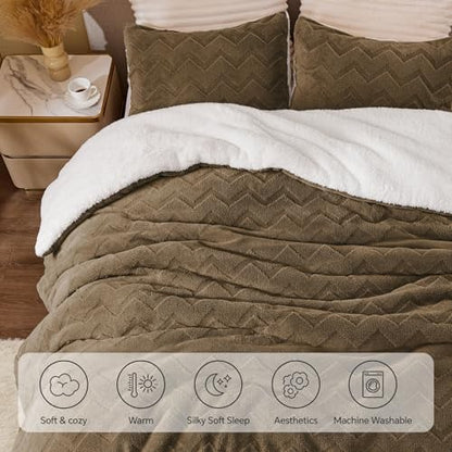 BEDELITE Fluffy Sherpa Queen Comforter Set,Brown