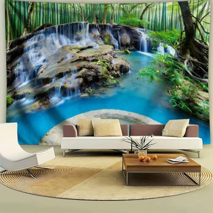 FENDROM Forest Waterfall Tapestry Nature Jungle Stream Green Garden View Wall Hanging Tablecloth Bedspread Picnic Blanket Multifunctional for Bedroom Living Room