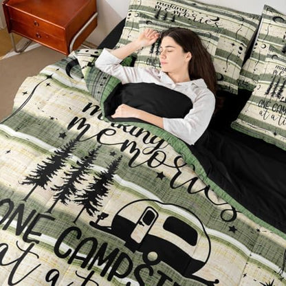 Erosebridal 7 Pieces Twin Happy Camping Decor Bedding Sets Rustic Camper Comforter Set, Camper Accessories for Travel Trailers Sheet Set, Farmhouse Bed Sets Country Bedding Comforter Sets
