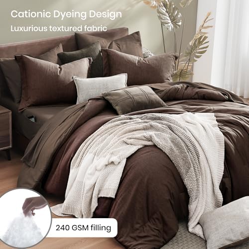 Monbix California King Comforter Set 7 Pieces Chocolate Brown Bed in a Bag