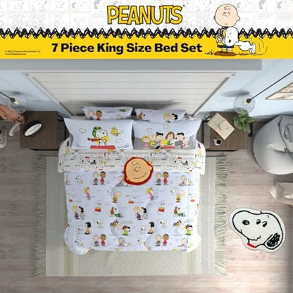 Peanuts® Charlie Brown, Snoopy & Gang Bedding, 7 Piece Super Soft Cozy Reversible Comforter and Sheet Set with Sham, King, (100% Official Licensed Product) By Franco Collectibles
