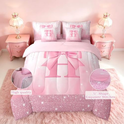 Feelyou Kids Pink Bowknot 7 Pieces Bedding Set King Size for Boys Girls