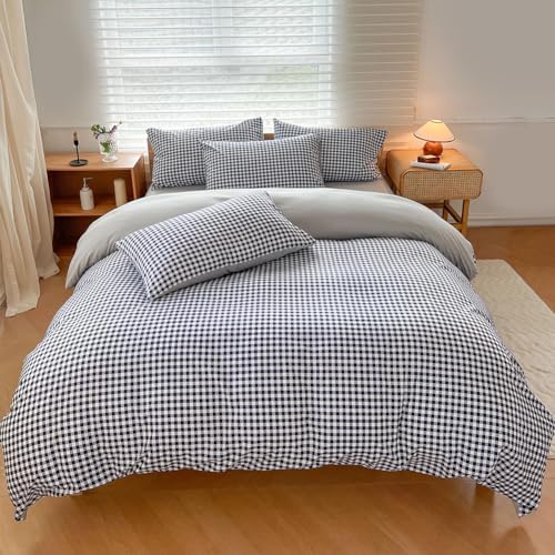 NSNLGSGC Navy Gingham Duvet Cover Set, Twin, Dark Blue Grid