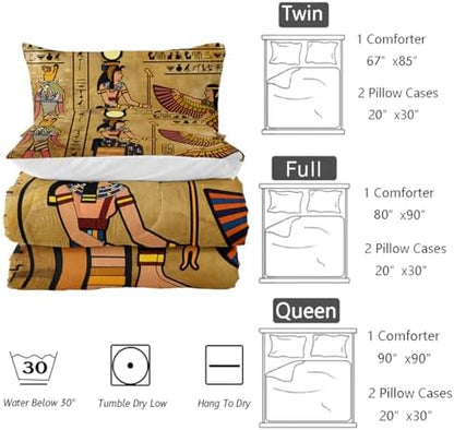 Nttopship Ancient Egypt Comforter Bedding Set with 2 Pillowcase Queen Size Pharaoh Pyramid Comforter Set for Kids Boys Girls Bedroom Decor