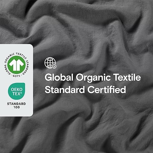 Sijo Stone Washed Organic French Linen Bed Sheet Set, GOTS Certified Organic, Best Cooling Linen Sheet Award by Sleep Foundation, 3 Piece - 2 Pillowcases and 1 Fitted Sheet (Storm, Full)