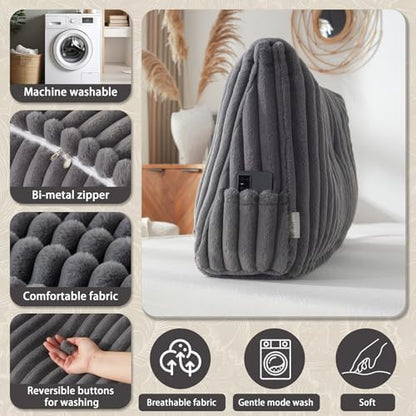 Headboard Pillow + A Long Neck Roll Pillow Body Pillow，Faux Fur Headboard Wedge Pillow with Removable Cover (Gray, King：76x8x20 inches)
