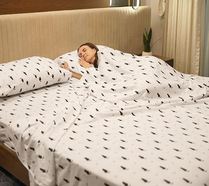 RUVANTI Flannel Sheets Set Queen Size, Black Cat