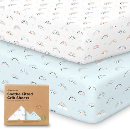 KeaBabies 2pk Organic Cotton Crib Sheets for Boys Girls 52x28,Jolly Rainbow