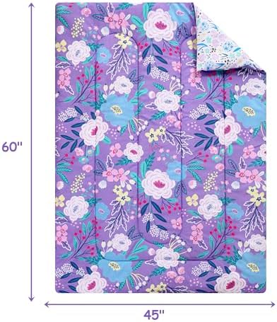Mooreeke Toddler Bedding Sets for Girls,4 Pieces Purple Flower Printed