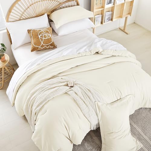 weigelia Full Comforter Set with Sheets - Ivory 7 Pieces Bed in a Bag Full