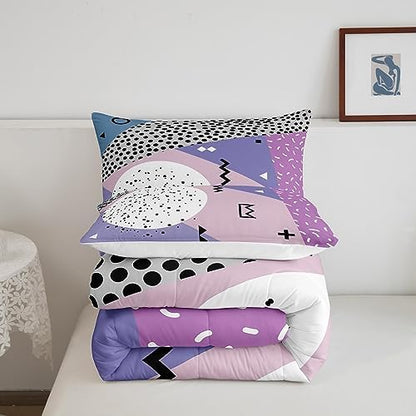 Manfei Memphis Comforter Set King Size, Abstract Geometric Retro Bedding Set 3pcs for Kids Girls Room Decor, 80s or 90s Fashion Style Quilt Set Soft Polyester Duvet Set with 2 Pillowcases