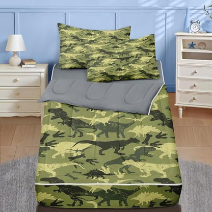 Nesker Dinosaur Twin Zipper Bedding for Boys, 3-Piece-All-in-one