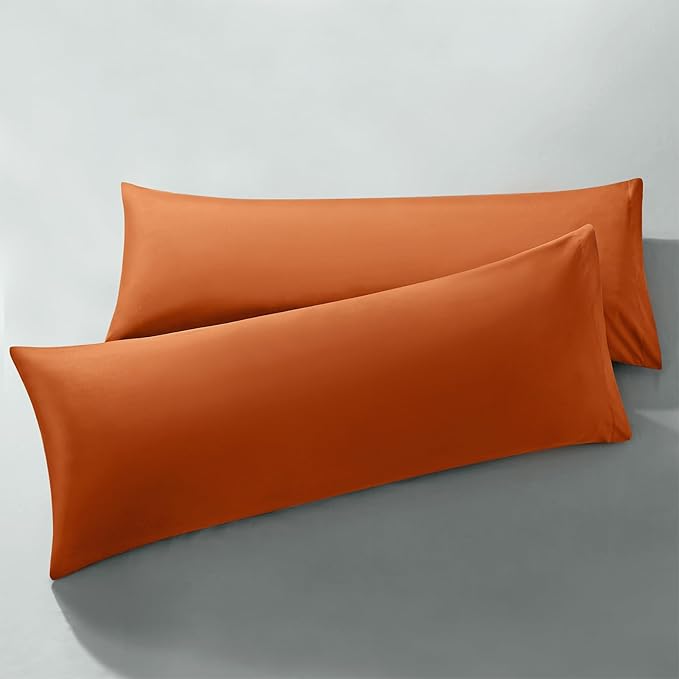 MILVOWOC 2Pcs Brushed Microfiber Body Pillowcases - 20 x 48 Inch, Burnt Orange Pillow Case Set Non Slip Envelope Pillow Cover with Moisture Absorption and Anti-Wrinkle