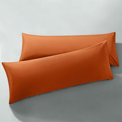 MILVOWOC 2Pcs Brushed Microfiber Body Pillowcases - 20 x 48 Inch, Burnt Orange Pillow Case Set Non Slip Envelope Pillow Cover with Moisture Absorption and Anti-Wrinkle