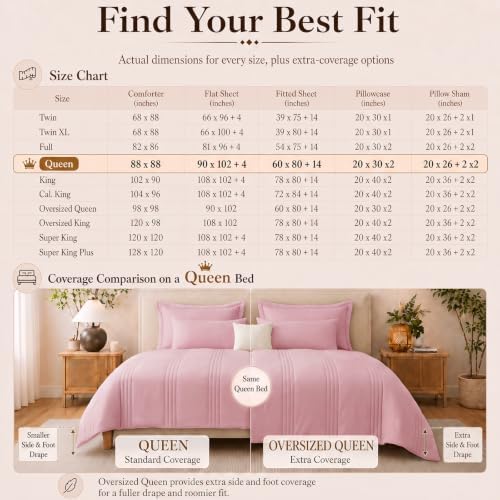 CozyLux Queen Comforter Set Pink - 7 Pieces Bed in a Bag