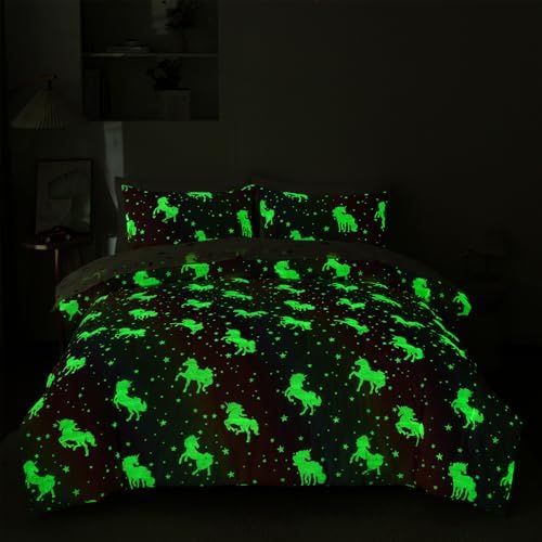 Holawakaka Glow in The Dark Unicorn Kids Twin Comforter Set 5-Pieces