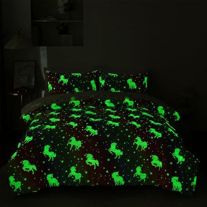 Holawakaka Glow in The Dark Unicorn Kids Twin Comforter Set 5-Pieces