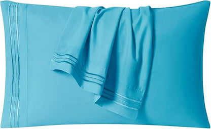 Clara Clark Bed Sheets, Premier 1800 Series 4 Piece Bed Sheet Set, Deep Pocket, Wrinkle, Fade, Stain Resistant, Luxury Soft Bedding Sheets & Pillowcases, Queen, Beach Blue