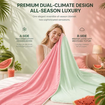 Eastsora Cooling Comforter Queen Size, Cooling Blanket for Hot Sleepers, Q-Max 0.45 Reversible Summer Comforter, Lightweight Breathable Bedding for Night Sweats(Pink+Green)