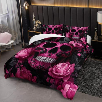 Skull Comforter Twin Size,Skull Kids Comforter Set,3Pcs Bedding Set Printed Comforter with 2 Pillowcases,Down Alternative,Soft and Lightweight,for All Seasons