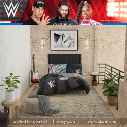 WWE Wrestlemania Bedding Super Soft Microfiber Comforter and Sheet Set, 5 Piece Full Size, (Officially Licensed Product) By Franco
