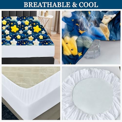 Sufdari King Mattress Protector,Waterproof Mattress Protector,Fitted Sheet Style Mattress Cover with 18" Deep Pocket,Washable and Comfortable-Starry Sky,King