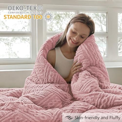 Homelike Moment Fleece Queen Comforter Set, Fluffy Bed Set 3 Piece Pink