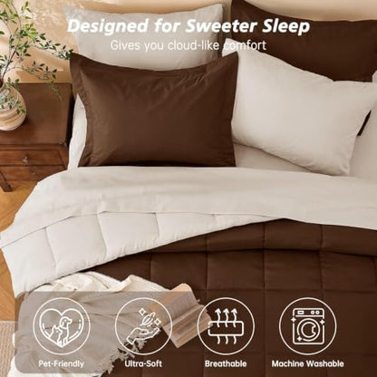 Twin Comforter Set with Sheets - 5 Pieces Bed in a Bag Brown Bedding Sets