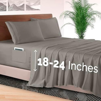 Elegant Comfort 4-Piece Bed Sheet Set - Luxury Bedding 1500 Premium Hotel Quality Microfiber, All Around Elastic 18-24 Inches Deep Fitted Sheet- Extra Deep Pocket Sheets, Full, Grey