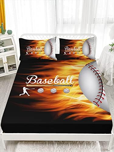 HOSIMA Teens Sports Baseball Bedding Full,1 Fitted Sheet+2 Pillowcases.