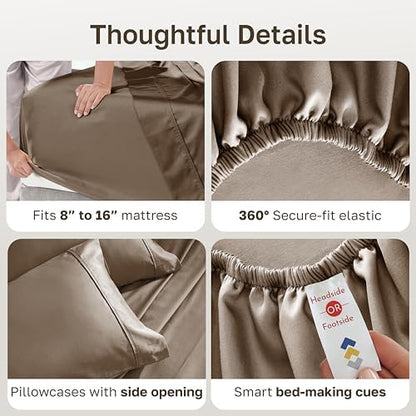 California Design Den Soft 100% Cotton Sateen Full-Size Bed Sheets, Mocha