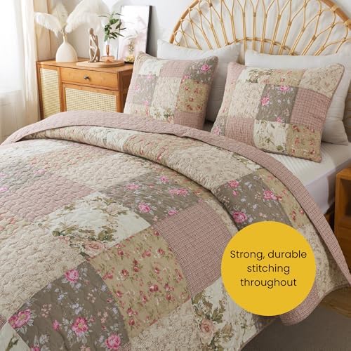SLPR - Secret Garden Pink Patchwork Cotton Quilt Set, Twin with 1 Sham