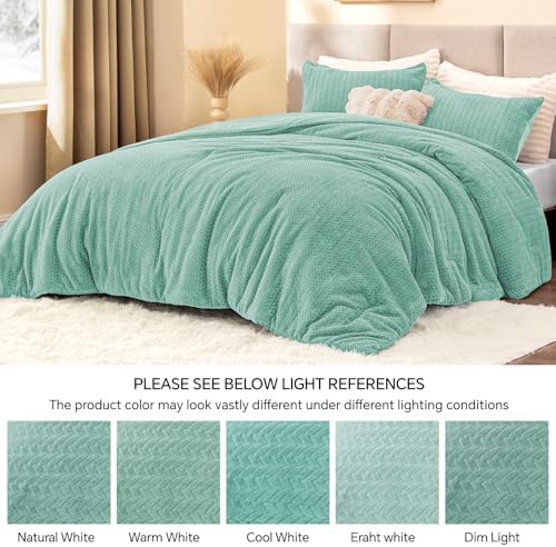 ChiXpace Fleece King Comforter Set Eggshell Blue, Fluffy Bed Set 3 Pieces