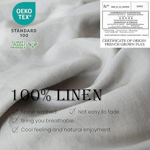Simple&Opulence 100% Linen Duvet Cover Set 2pcs Basic Style Natural French Washed Flax Solid Color Soft Breathable Farmhouse Bedding with Button Closure - Light Grey, Twin