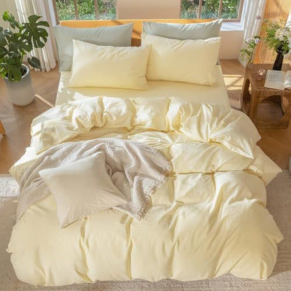 MooMee Duvet Cover Set 100% Washed Cotton Linen Like Super King