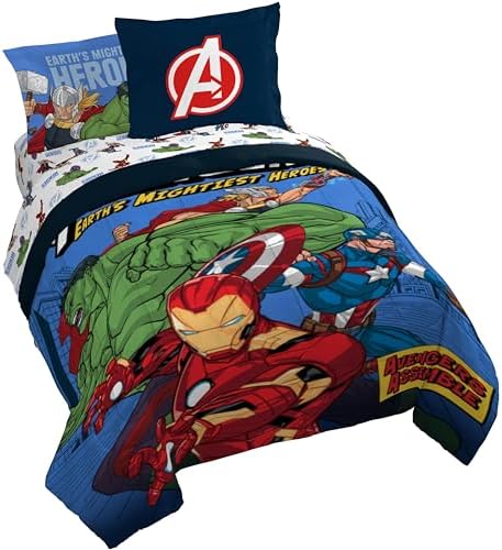 Jay Franco Kids Bed Set, Blue, Avengers, 7 Piece Queen