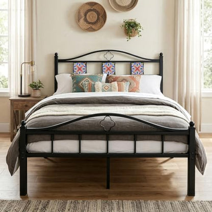 Full Size Bed Frame with Headboard Footboard, Victorian Metal Platform Beds