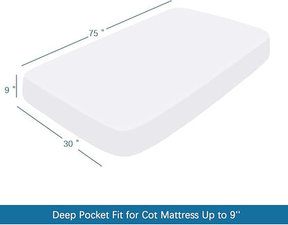 SPRINGSPIRIT Cot Sheets - 30" x 75" x 9", 4 Piece Set, Fitted Sheets for Twin/Camp Bunk/RV Bunk/Guest Beds, White