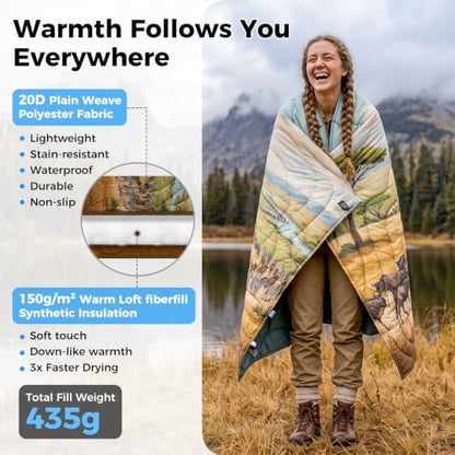 KingCamp Ultralight Camping Blanket, Wearable Packable Blanket,79"x57"