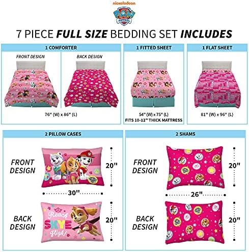 Paw Patrol Girls Kids Bedding Super Soft Comforter And Sheet Set With Sham, 7 Piece Full Size, (Official) Nickelodeon Product By Franco