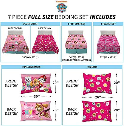 Paw Patrol Girls Kids Bedding Super Soft Comforter And Sheet Set With Sham, 7 Piece Full Size, (Official) Nickelodeon Product By Franco